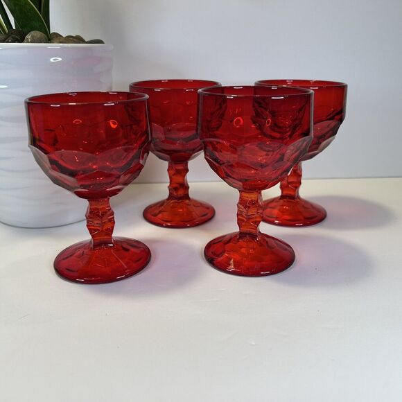 Viking Other - 4- Vintage Viking Glass Georgian Ruby‎ Red 4.25” Cordial Drinking Glass Goblet